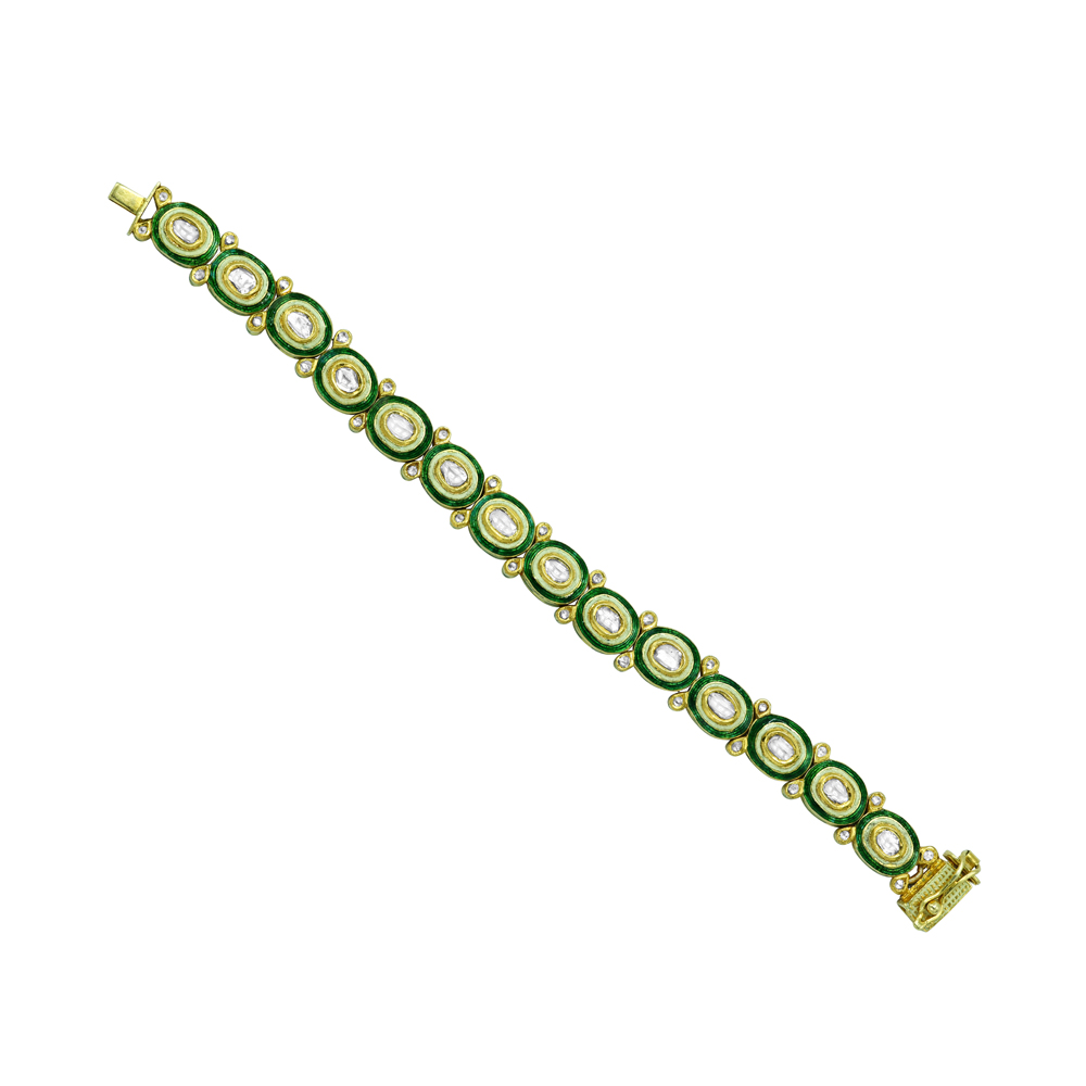 Polki Diamond Bracelet with Oval Green Enamel